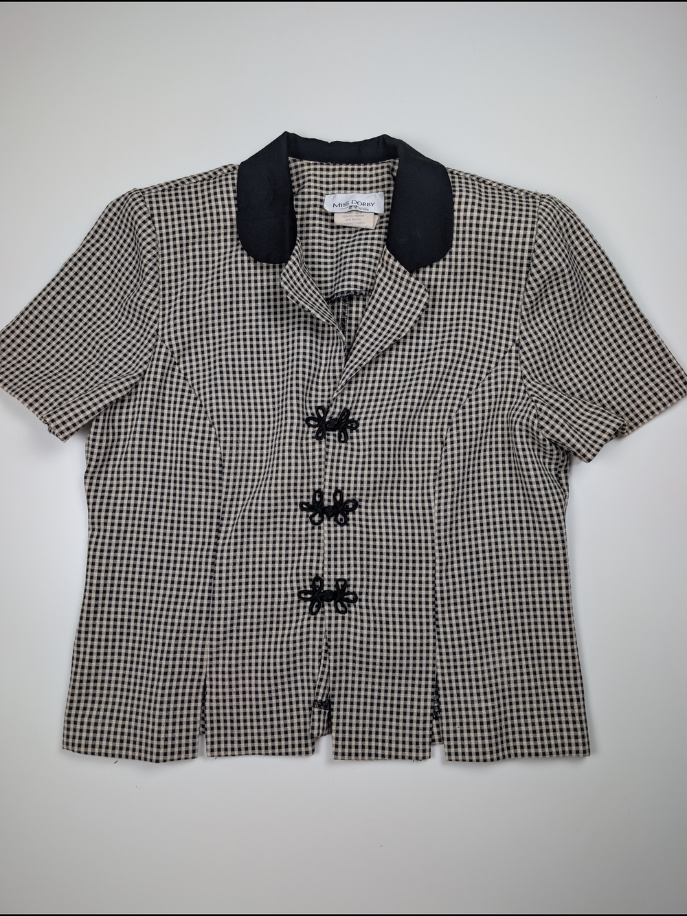 Vintage Miss Dorby Petite Gingham Frog Closure Blouse Top 10P 90s Coquette